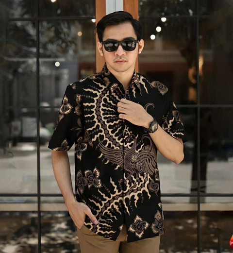 Batik Alfin - Kemejan batik pria dewasa lengan pendek motif kelaban hitam keren banget