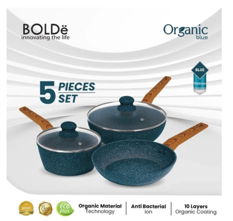UTAMAMEGA - Bolde Organic Blue Pan Cookware 5 Pcs