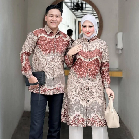 Juragan Kurta - Atasan Batik Coupel Wanita Dan Pria Dapat Dipisah Terbaru Motif piramid coklat