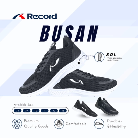 Record - RECORD BUSAN I Sepatu Sneaker I Sepatu Sport I Sepatu Sekolah Pria - Size L (38-43)