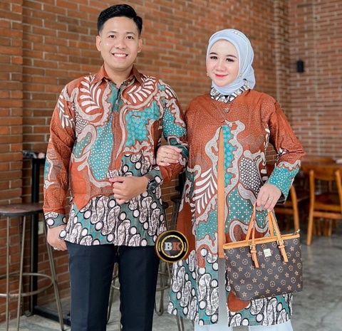 Kois Batik - Batik Couplen Baju Kerja Pria Dan Wanita Motif Hani orange