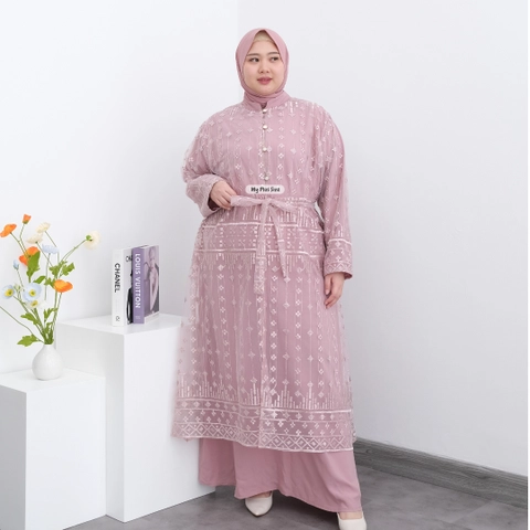 My Plus Size - Gamis Outer Brukat Tile Jumbo Wanita 3898 / Ld 135 cm & 145 cm / Gamis Eid Series Jumbo Wanita