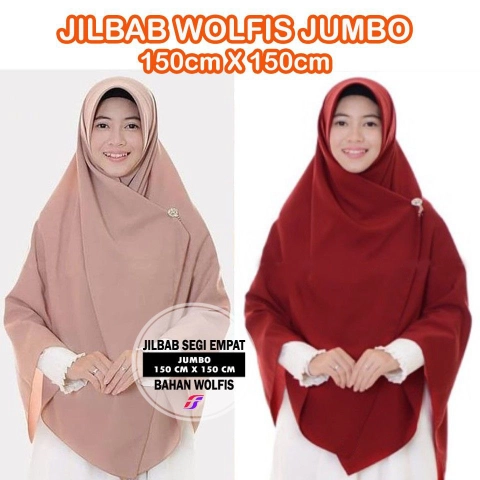 Jilbab Segiempat/Kerudung Segiempat/Jilbab Jumbo/Jilbab Syari/Jilbab Bahan Wolfis