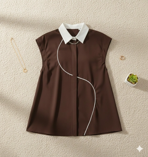 Sseolshop - Belya kemeja list depan tanpa lengan oversize / atasan wanita kekinian / baju wanita