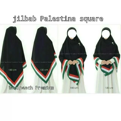 Jilbab Kerudung Syari Segiempat Jumbo Black Palestina Bahan Wolfis