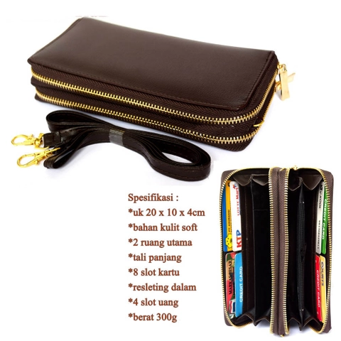 Lanc Fashion - Dompet Wanita Rum Aly selempang 2 ziper Premium Leather