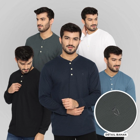 MATSUDA APPAREL - Kaos Lengan Panjang 20S Henley Waffle Katun Miyama