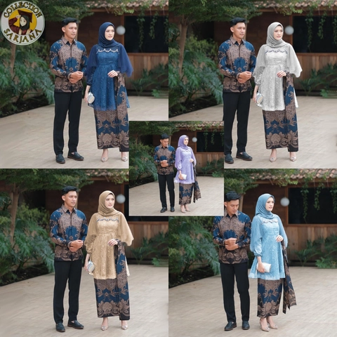 Kebaya Couple Kondangan Dan Lamaran Lavina - Batik Kebaya Brokat Tulle Premium Mix Payet Mutiara Pre