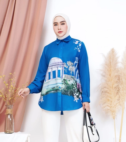 Syahrinda [TA] - Kemeja Atasan Kancing Ayudia Bunga Turkey Zaralia Silky Standar Bigsize