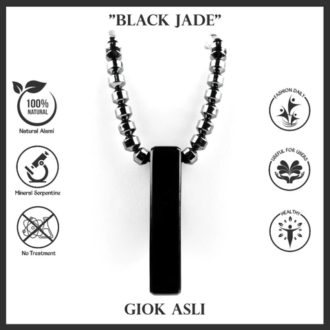 CENTRAL GROSIR GEMSTONE - Kalung Liontin Black Jade Natural Kalung Blustin Stone