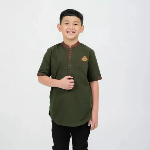 Kois Batik - Baju koko anak muslim warna hijau army