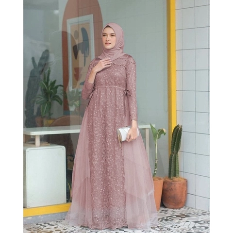 Bursanekashop - VANIA DRESS BROKAT KOMBINASI FASHION MUSLIM WANITA