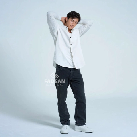 FADSAN - Baju Koko Muslim Lengan Panjang Ayah dan Anak Warna White Bone - Grit Series