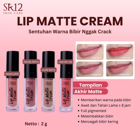 SR12 Lip Cream Matte Warna Pigmented Tahan Luntur