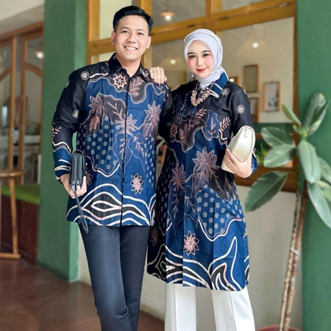 Kois Batik - Atasan Batik Baju Kerja Tunik Kemeja Couplen Modern Motif lompong navy