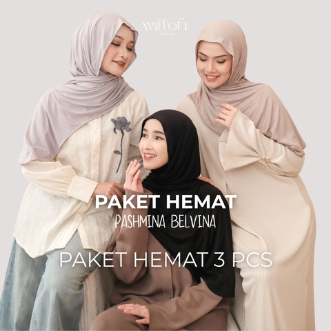 Sakura Baru X Willofi - Paket Hemat 3 PCS 119K Hijab Pashmina Instan Belvina Kerudung Pashmina Musl