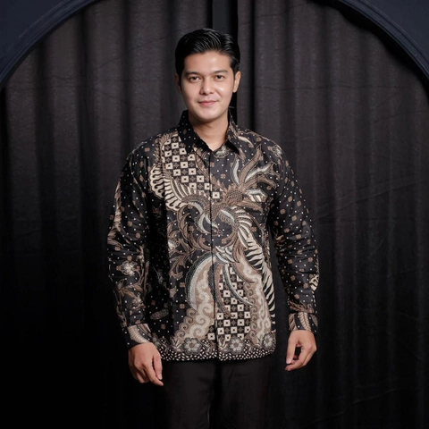 Kois Batik - Kemaja batik pria berlapis furing terbaru keren motif pradana hitam