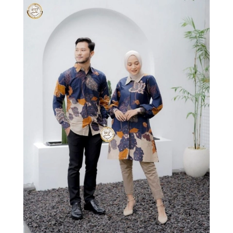 Kois Batik - Baju atasan batik tunik dan kemejan cuplen bagus banget navy kombinasi