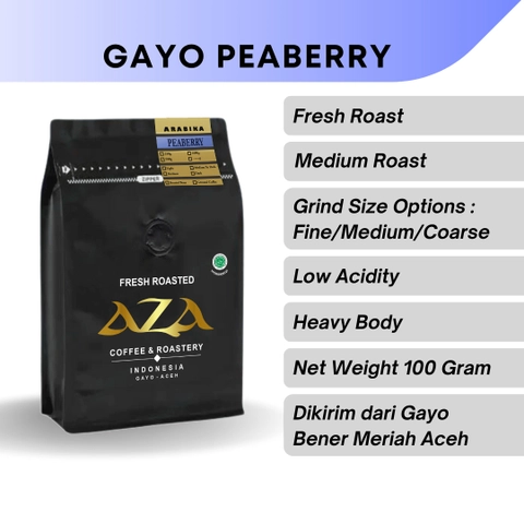 Aza Coffee - Kopi Lanang Arabika Gayo Peaberry 100 gr