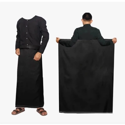 qayd - BELI 1 GRATIS 1 Sarung Polos Tenun Dewasa Suvenir Warna Hitam Putih Bahan PolyPE Tebal