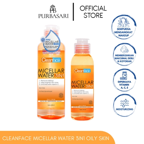 Purbasari - Micellar Water 3in1 For Oily Skin Pembersih Wajah / Pembersih Makeup Waterproof
