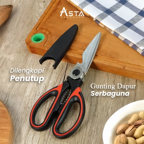 Asta Homeware Official - Asta Gunting Dapur Sebaguna Multfungsi Gunting Daging Ayam Sayur Kain Kardus Kitchen Scissors
