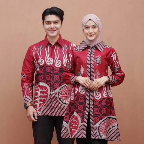 Batik Alfin - Baju batik atasan Couple bisa di pisah motif melody merah model kekinian terbaru