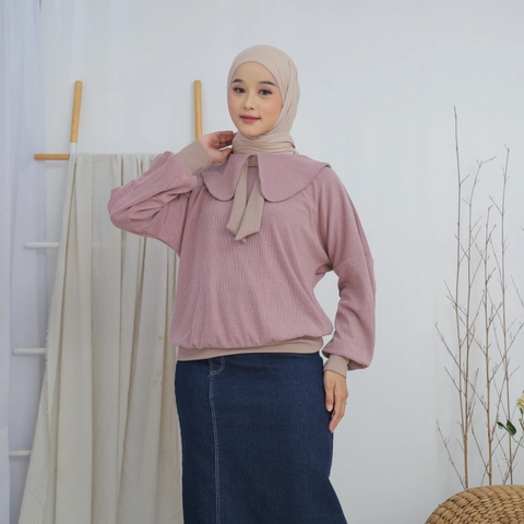Sseolshop - SSEOLSHOP - Jennie baju atasan wanita terbaru 2025 bahan knit premium warna pink dan brown nude ukur