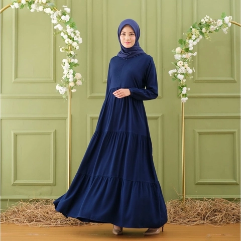ANS Mode - Gamis Polos Ruffle Rayon Navy Premium 24 pcs all size