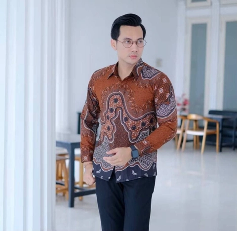 Ks muslim fashion - Kemeja batik pria dewasa new motif bomber coklat