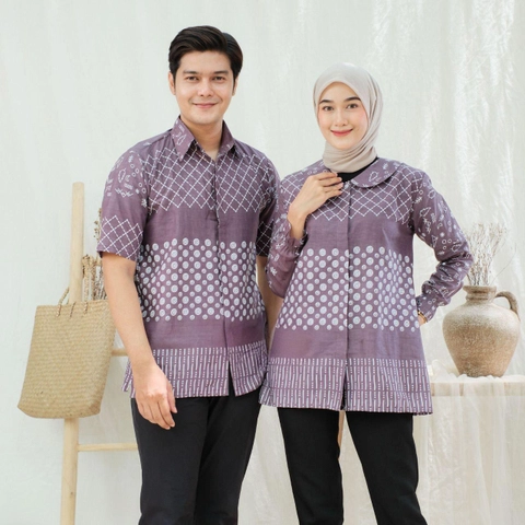 Kois Batik - Atasan Baju Batik Coupel blouse dan hem Kekinian Motif jaring mouve