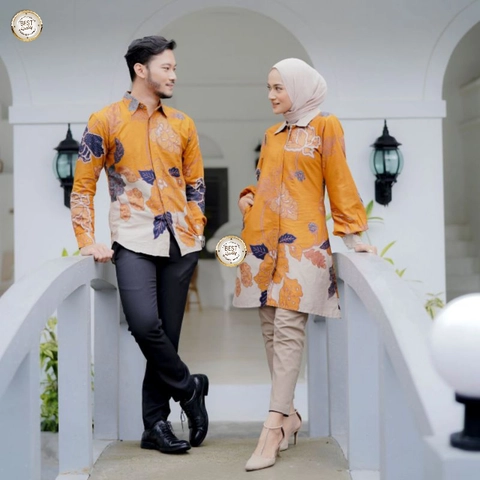 Kois Batik - Baju couplen batik Tunik Kemeja lengan panjang kuning