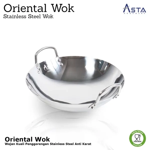 AHS 1 - Asta Wajan Stainless Steel Oriental Wok 36 cm