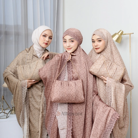 Alhasani Official Store - Mukena Hazzta Mukena Dewasa Jumbo Santorini Silk 3in1 Renda Mewa Premium