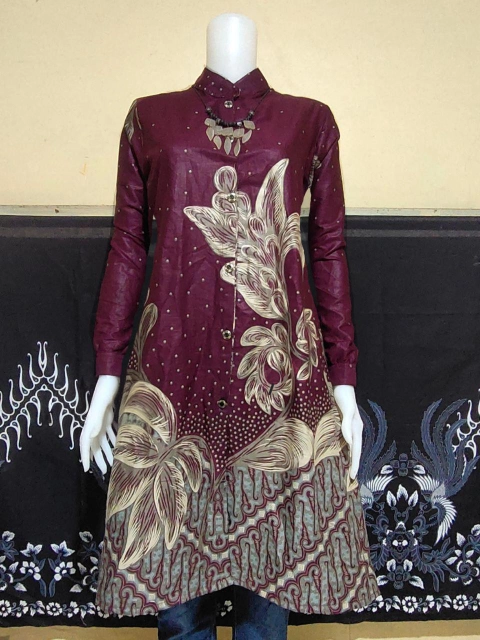 Kois Batik - Atasan Batik Tunik Wanita Terbaru Modern Baju Kerja Kantor Motif Bunga ag