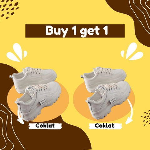 Koekita - Buy 1 Get 1 Sepatu Kets Sneakers Wanita Sport Nhtevia GM-01-Coklat