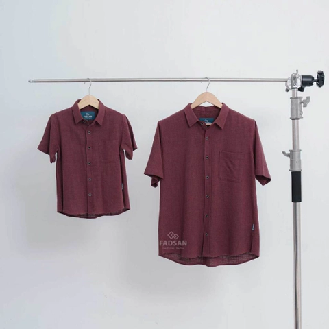 FADSAN - Baju Kemeja Polos Couple Ayah Anak Warna Burgundy - Ryu Series
