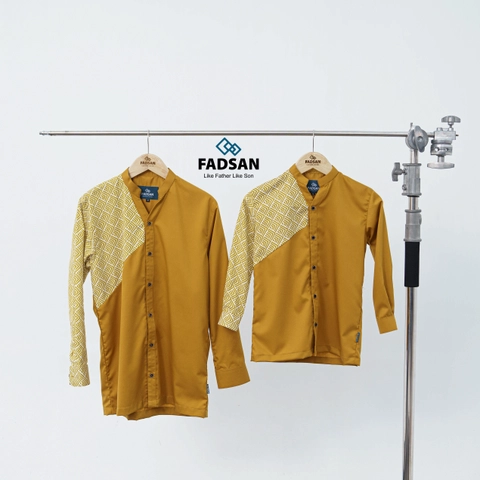 FADSAN - Koko Lengan Panjang Ayah Anak Motif Batik Warna Mustard - Anantara Series
