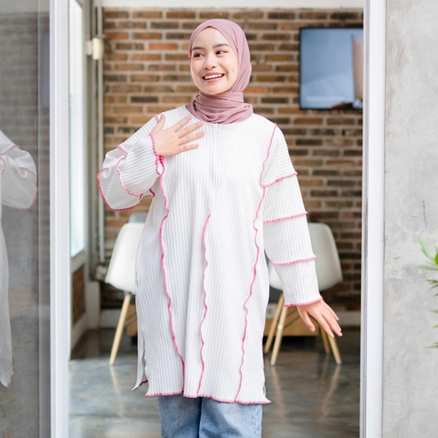 Mybamus - Kanza Playfull Tunik Knit - Atasan Kekinian - Atasan Wanita Knitted - Blouse Panjang