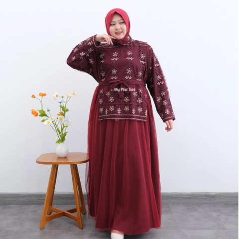My Plus Size - Gamis Vest Brukat Tile Jumbo Wanita 3892 / Ld 135 cm & 150 cm / Gamis Eid Series Jumbo Wanita