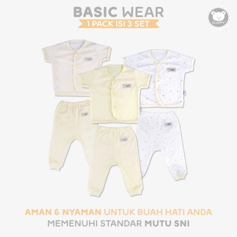 FLUFFY - FLUFFY Setelan baju pendek panjang KUNING (isi 3 psg) SBDJSB KNG S/M/L