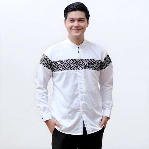 Kois Batik - Baju koko dewasa kombinasi batik terbaru warna putih terbaru
