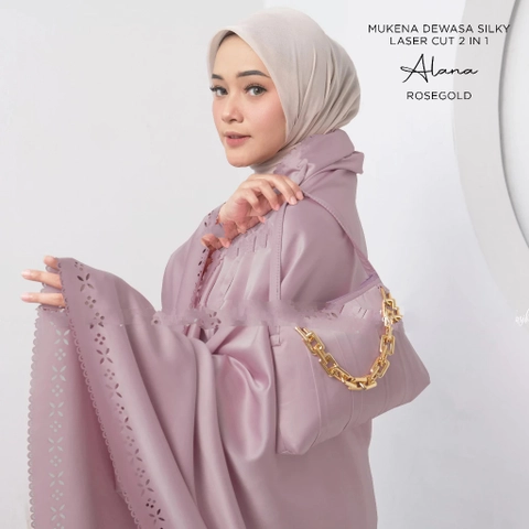 qayd - Mukena Alana Silky Dewasa Laser Cut 2in1 Polos Bahan Katun Silk