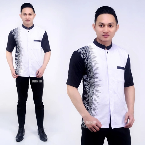 Batik Alfin - Baju koko muslim batik kombinasi bordir Lengan pendek bagus banget koko dewasa