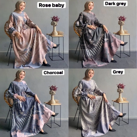Valencia - Laudya Dress - Gamis Terbaru Dior Silk Premium Dress Wanita Lengan Panjang Maxi Dress Kekinian LD 110 cm