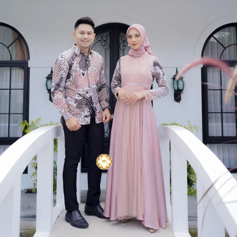 Rambe Batik Indonesia - Gamis Rose Gold Batik Couple Kemeja Panjang Gamis Wisuda Gamis Kondangan Terbaru