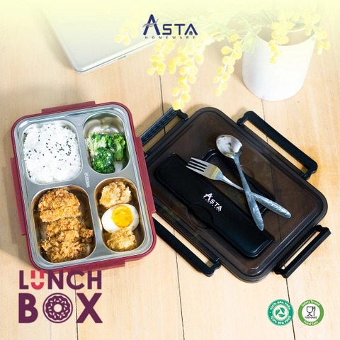 Asta Kotak Makan Stainless Steel 304 Lunch Box 4 Sekat Food Grade ASLB-01