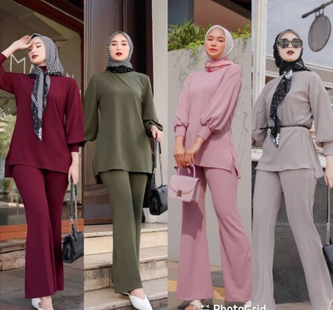 Valencia - Elle Knit - One Set Wanita Import Shaqila Premium Setelan Wanita Celana Cutbray Stretc