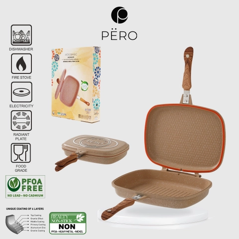 Pero Doa JUMBO Double Grill 32 OVEN EFFECT / Double Grill Pan NONSTICK BioGranite 6 Layers