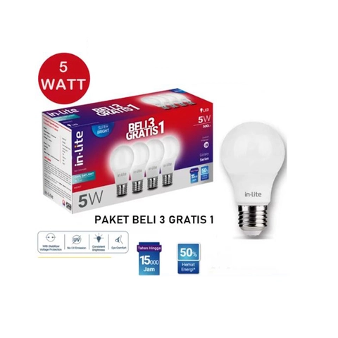 UTAMAMEGA - Lampu Led Inlite 5 watt Beli 3 Bonus 1 - Putih